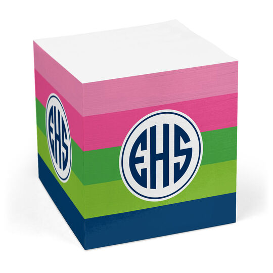 Bold Pink, Green & Navy Sticky Memo Cube